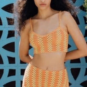 Zara Summer Festival Crochet tank yellow/orange textured knit Crop Top